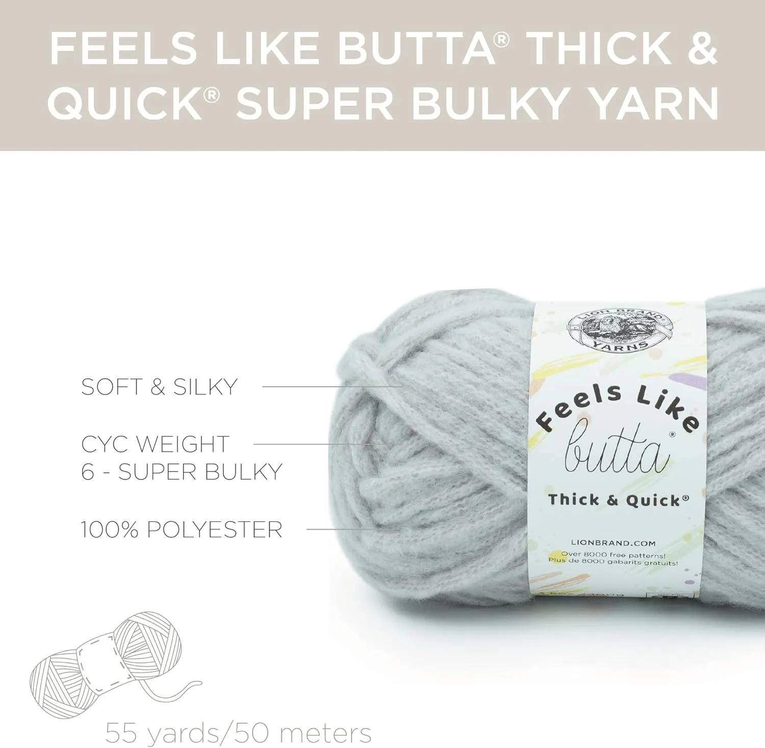 Lion Brand Yarn Feels Like Butta Thick & Quick Super Bulky Yarn for Knitting, 3 Pack, Quiet Grey