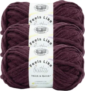 Lion Brand Yarn Feels Like Butta Thick & Quick Super Bulky Yarn for Knitting, 3 Pack, Vineyard Wine