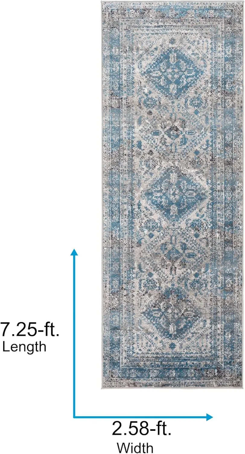 Livabliss Desta Vintage Oriental Runner Area Rug,2'7" x 7'3",Blue/Grey