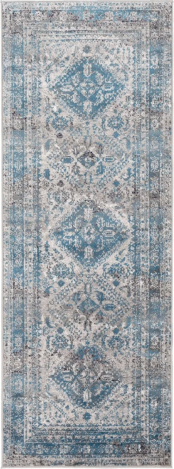 Livabliss Desta Vintage Oriental Runner Area Rug,2'7" x 7'3",Blue/Grey