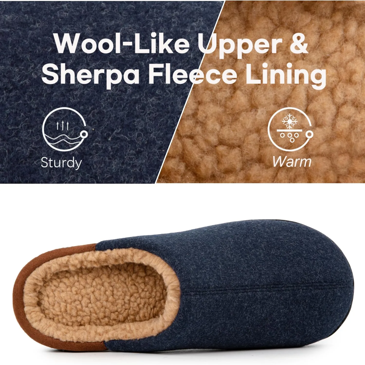 LongBay Men's Fuzzy Sherpa Lined Slippers Warm Memory Foam Non-slip Slippers Slip-on House Shoes for Indoor Outdoor