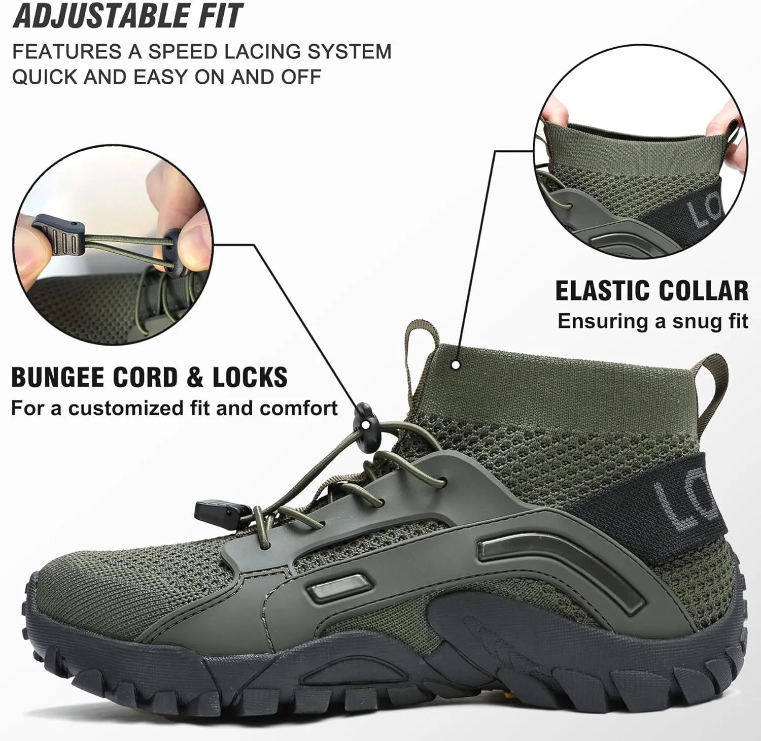 LOUECHY Men's Hiking Shoes Slip-On Walking Shoes Breathable Sock Sneakers