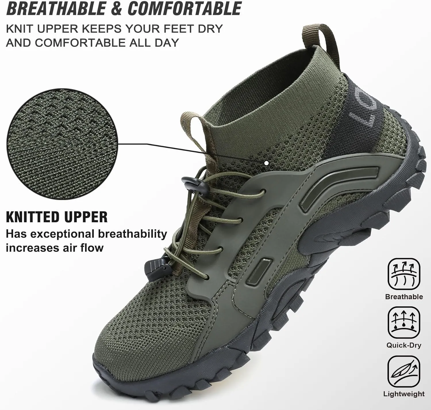 LOUECHY Men's Hiking Shoes Slip-On Walking Shoes Breathable Sock Sneakers