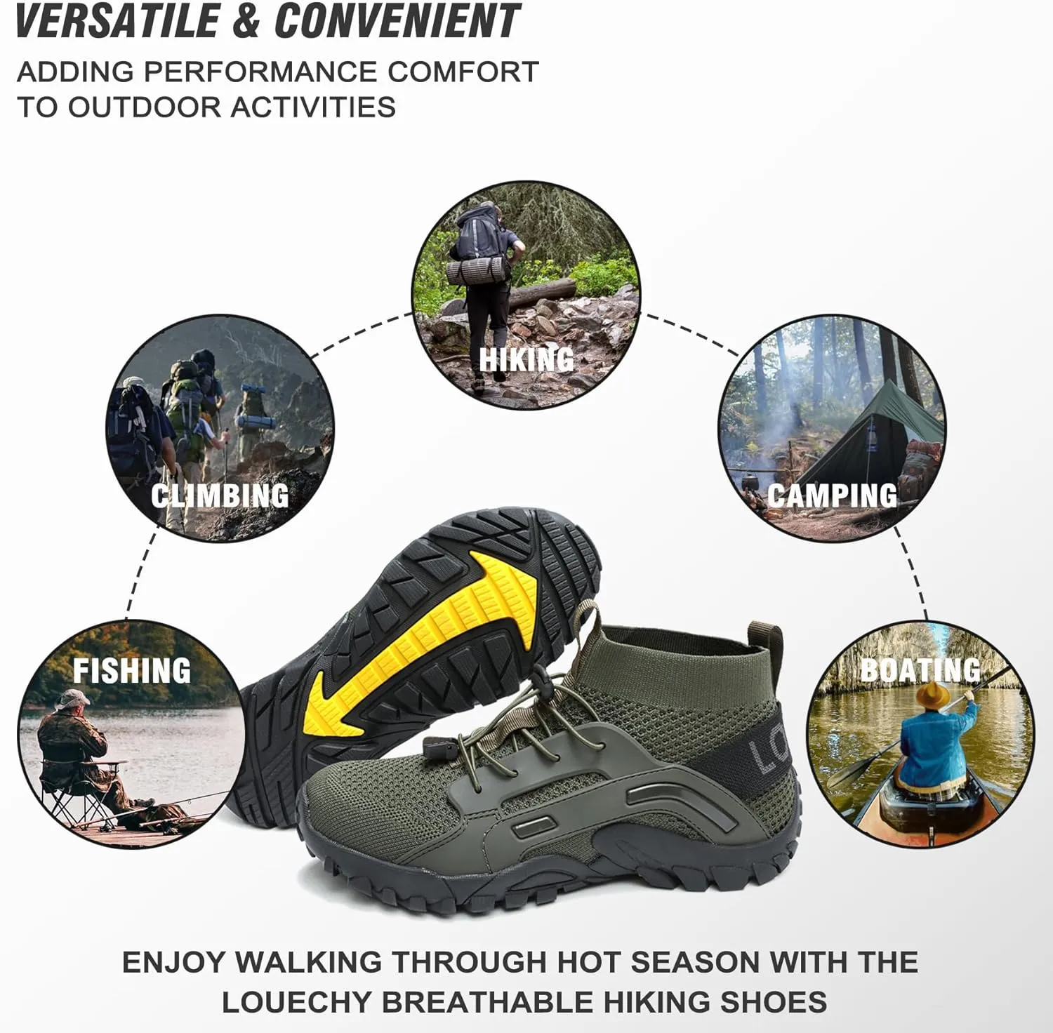 LOUECHY Men's Hiking Shoes Slip-On Walking Shoes Breathable Sock Sneakers