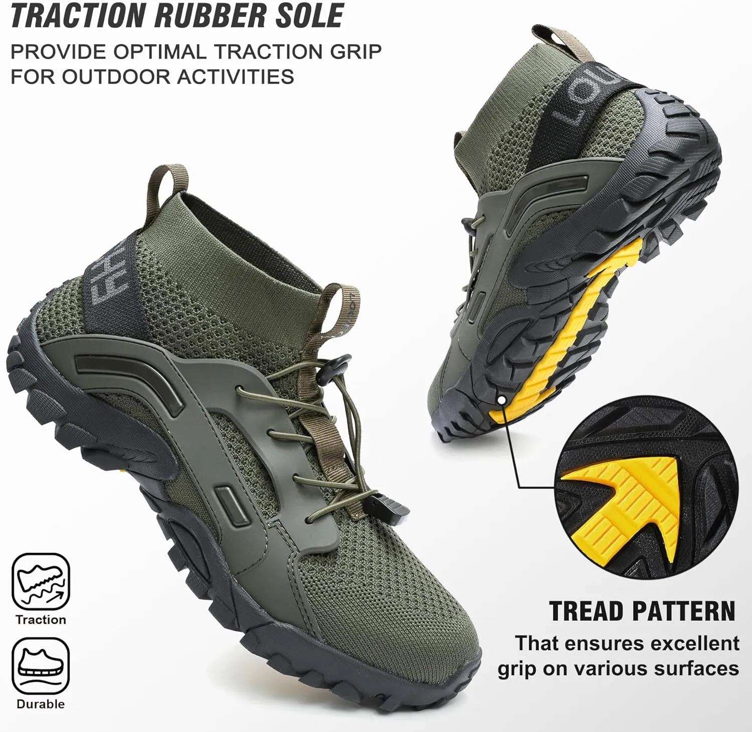 LOUECHY Men's Hiking Shoes Slip-On Walking Shoes Breathable Sock Sneakers