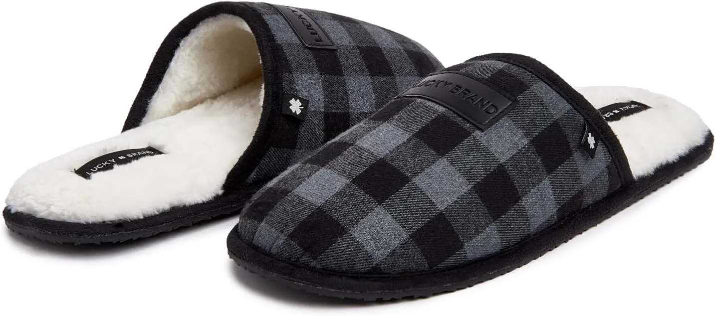 Lucky Brand Men's Plaid Clog Slippers with Memory Foam – Cozy, Stylish Comfort for Every Step