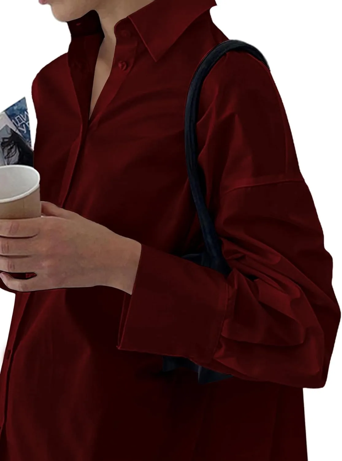 LYANER Women's Casual Shirt Dress Collar V Neck Button Down Loose Long Sleeve Mini Dresses