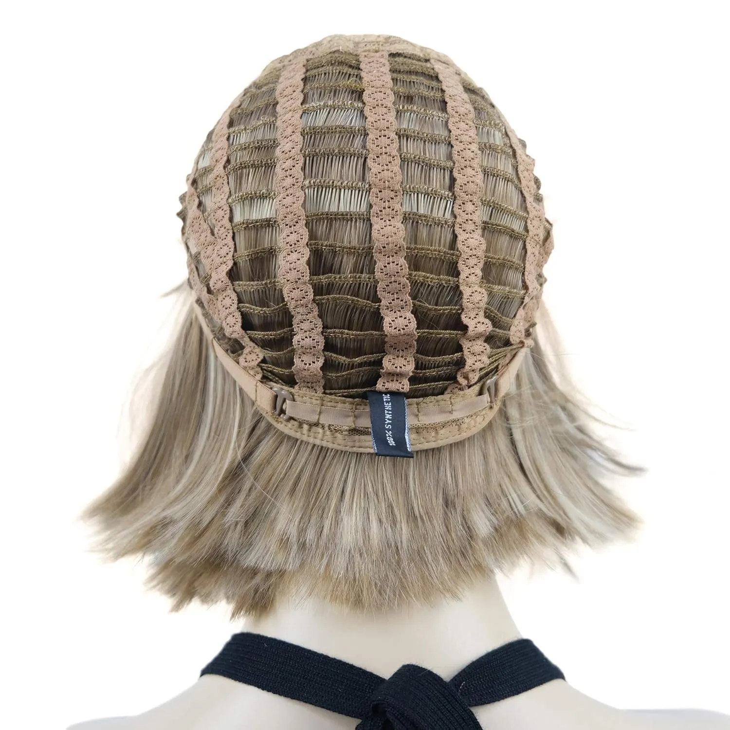 Lydell 8" Straight Short Bob Hair Flat Bangs Cute Central Dot Skin Top Heat Resistant Synthetic Wigs (14-24 Lt Golden Brown)