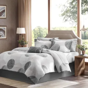 Madison Park Essentials Bed in a Bag Comforter, Vibrant Color Design All Season Down Alternative Cover with Complete Cotton Sheet Set, King(104"x92"), Knowles, Circular Grey, 9 Piece