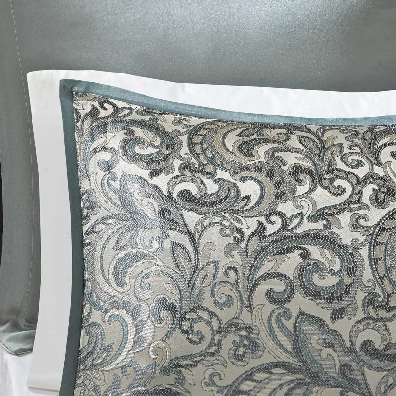 Madison Park Essentials Brystol 24 Piece Room in a Bag Faux Silk Comforter Jacquard Paisley Design Matching Curtains Down Alternative Hypoallergenic All Season Bedding-Set, King (104 in x 92 in), Teal
