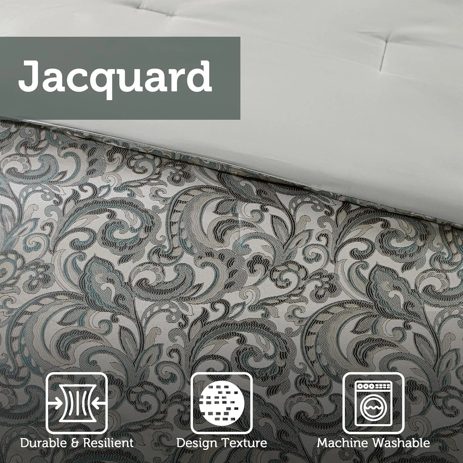 Madison Park Essentials Brystol 24 Piece Room in a Bag Faux Silk Comforter Jacquard Paisley Design Matching Curtains Down Alternative Hypoallergenic All Season Bedding-Set, King (104 in x 92 in), Teal