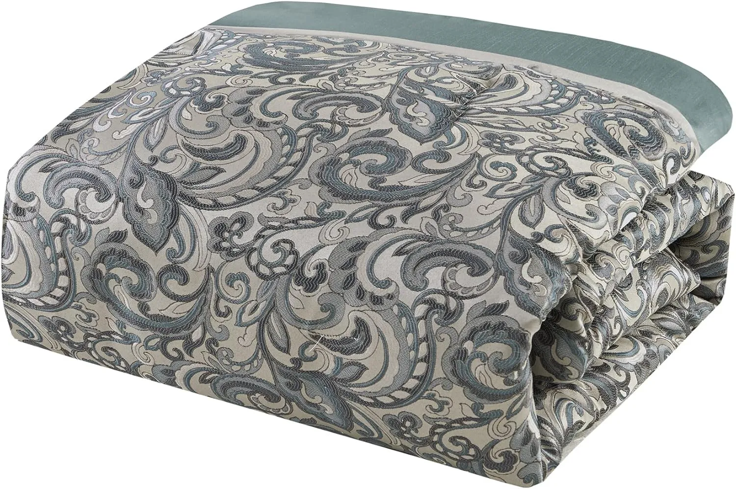 Madison Park Essentials Brystol 24 Piece Room in a Bag Faux Silk Comforter Jacquard Paisley Design Matching Curtains Down Alternative Hypoallergenic All Season Bedding-Set, King (104 in x 92 in), Teal