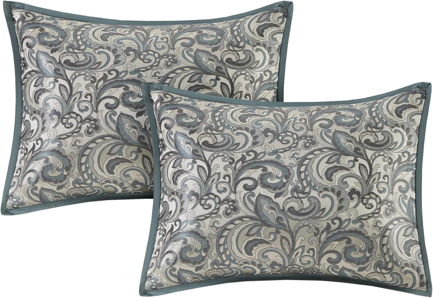Madison Park Essentials Brystol 24 Piece Room in a Bag Faux Silk Comforter Jacquard Paisley Design Matching Curtains Down Alternative Hypoallergenic All Season Bedding-Set, King (104 in x 92 in), Teal