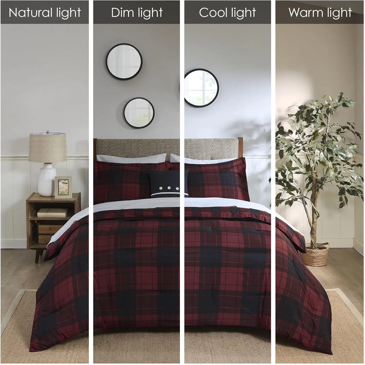 Madison Park Essentials Cozy Bed in A Bag - Reversible Comforter with Complete Sheet Set, Casual Plaid Cabin Design, All Season Cover, Decorative Pillow, Everest Plaid Red King(104"x92") 8 Piece