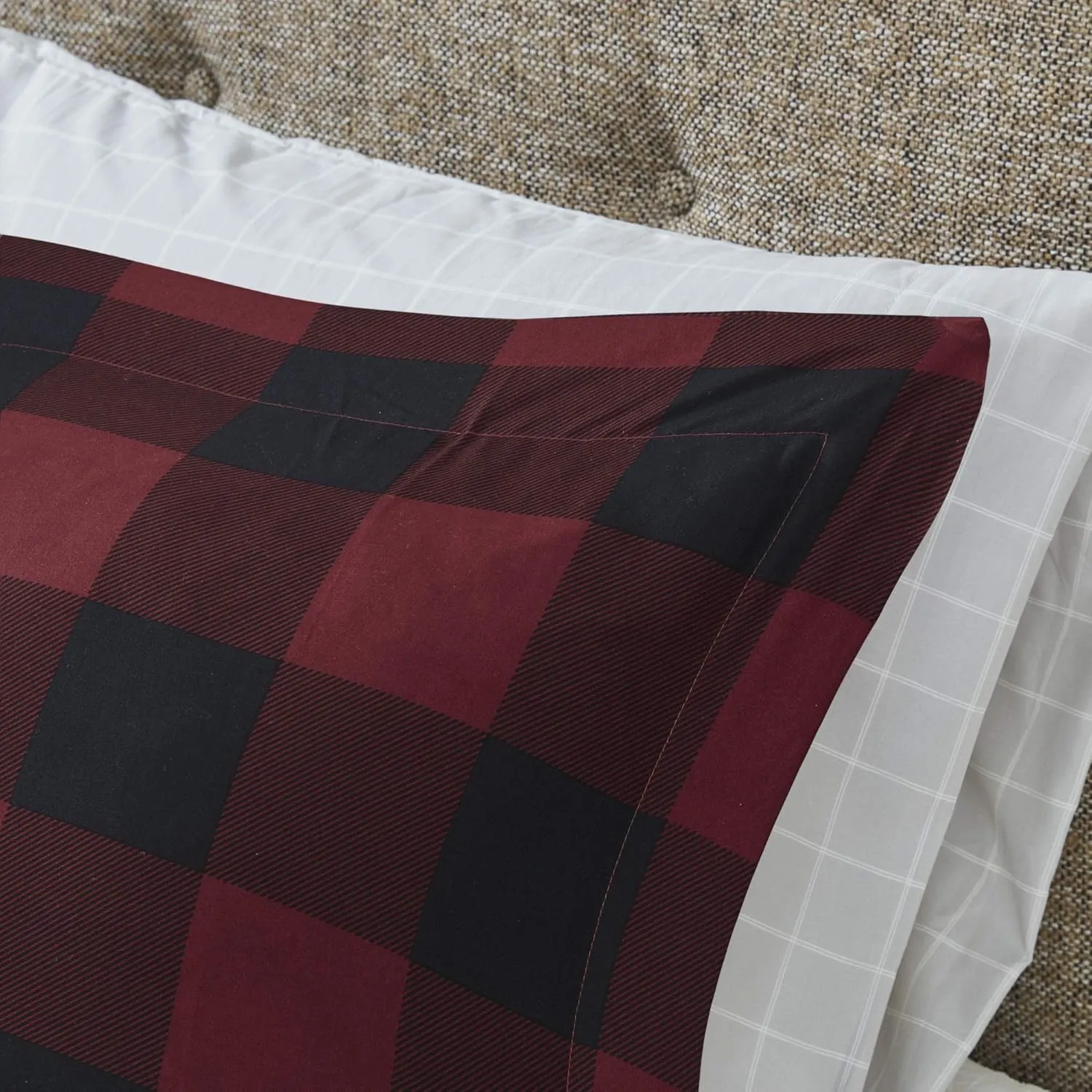 Madison Park Essentials Cozy Bed in A Bag - Reversible Comforter with Complete Sheet Set, Casual Plaid Cabin Design, All Season Cover, Decorative Pillow, Everest Plaid Red King(104"x92") 8 Piece