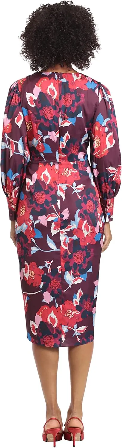 Maggy London Women's Plus Size V-Neck Surplus Bodice Faux Wrap High-Low Dress Event Occasion Guest of Wedding
