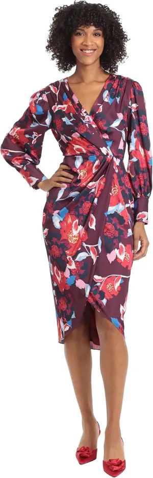 Maggy London Women's Plus Size V-Neck Surplus Bodice Faux Wrap High-Low Dress Event Occasion Guest of Wedding