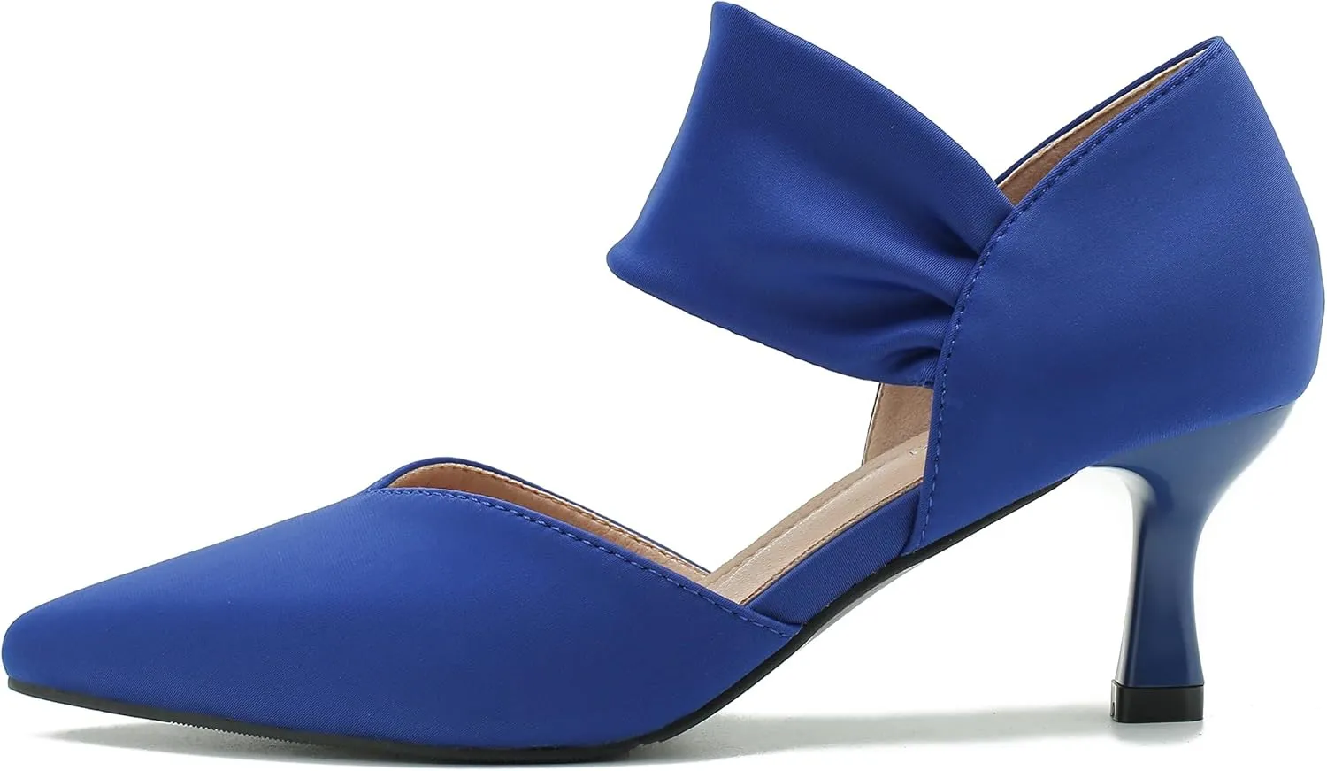 MAIERNISI JESSI Kitten Heels for Women Closed Pinted Toe Low Heels Slip on Ankle Strap Elegant Dress Pumps