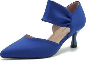 MAIERNISI JESSI Kitten Heels for Women Closed Pinted Toe Low Heels Slip on Ankle Strap Elegant Dress Pumps