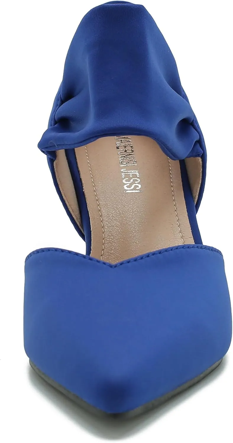 MAIERNISI JESSI Kitten Heels for Women Closed Pinted Toe Low Heels Slip on Ankle Strap Elegant Dress Pumps