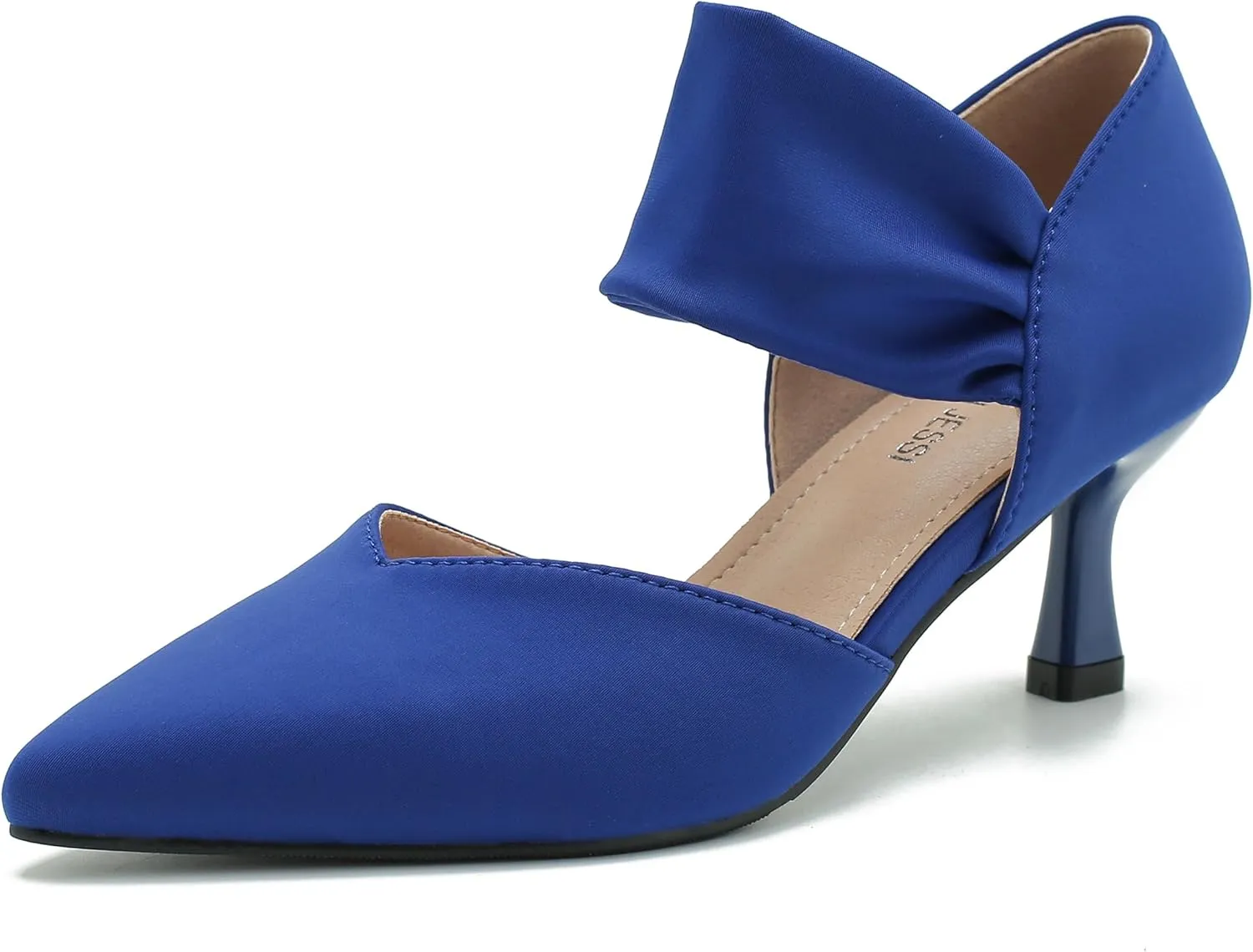 MAIERNISI JESSI Kitten Heels for Women Closed Pinted Toe Low Heels Slip on Ankle Strap Elegant Dress Pumps