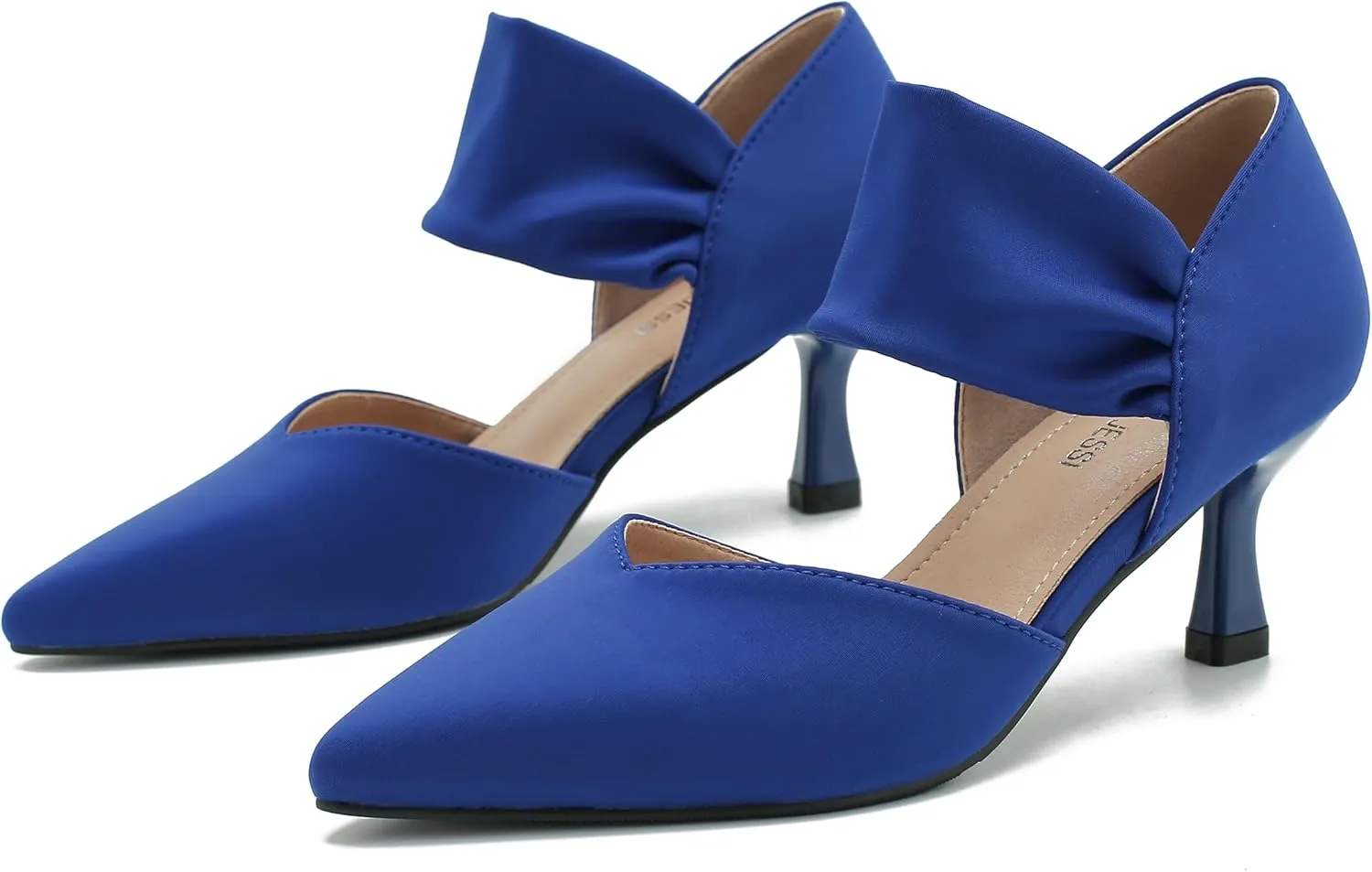 MAIERNISI JESSI Kitten Heels for Women Closed Pinted Toe Low Heels Slip on Ankle Strap Elegant Dress Pumps