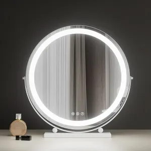 Makeup Mirror With Light，Dressing Table Makeup Mirror With Touch Control, Round Vanity Mirror With Light 360° Rotation For Dressing Table, Desk, Bathroom, Bedroom ( Color : White , Size : 33x25x12cm )
