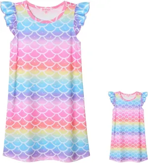 Matching Girls & 18" Dolls Nightgown Unicorn Nightdress Sleepwear Pajamas