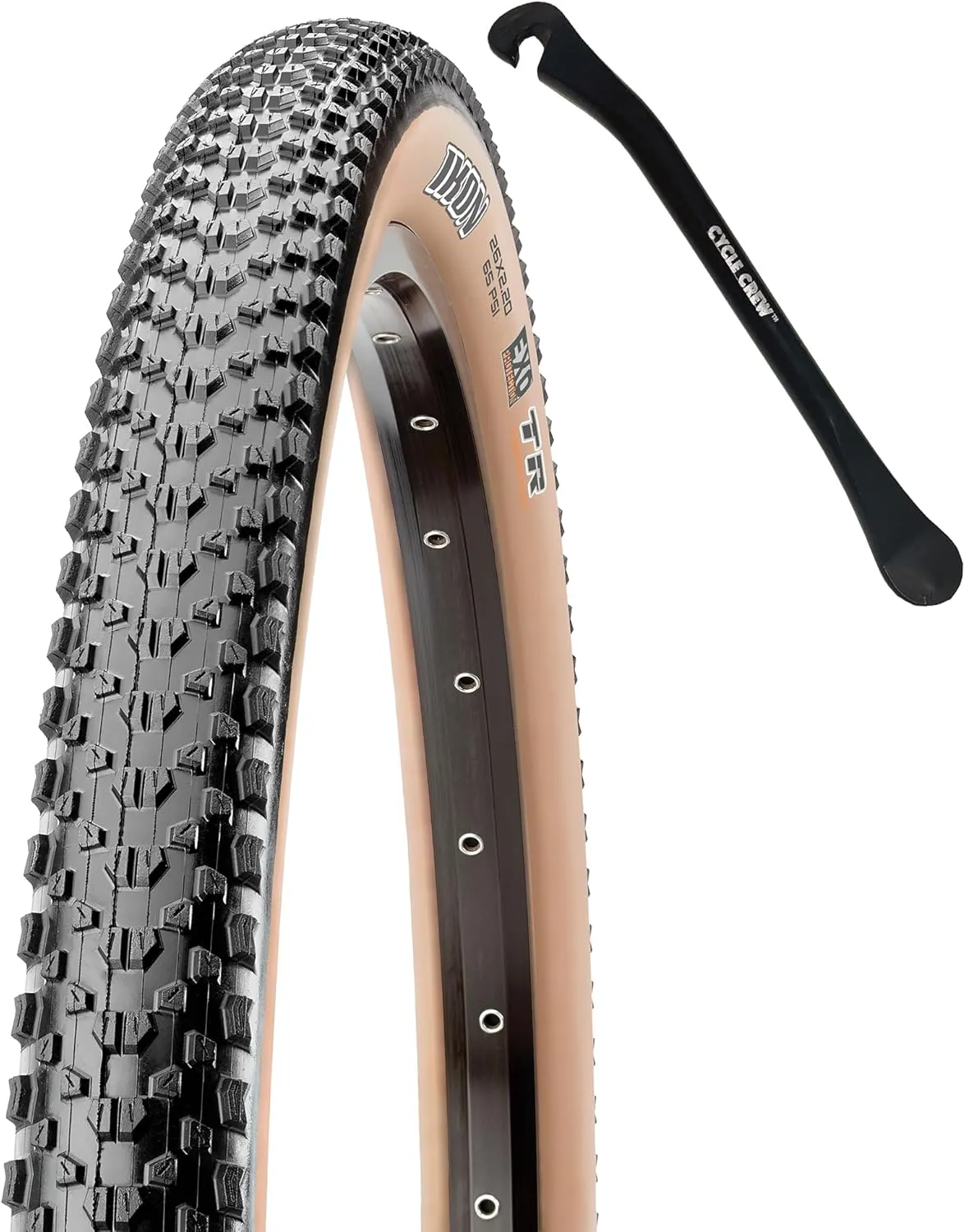 MAXXIS Ikon Mountain Bike Tire - Tan Sidewall - 26" 27.5" & 29" - Bundle with Cycle Crew Tire Lever
