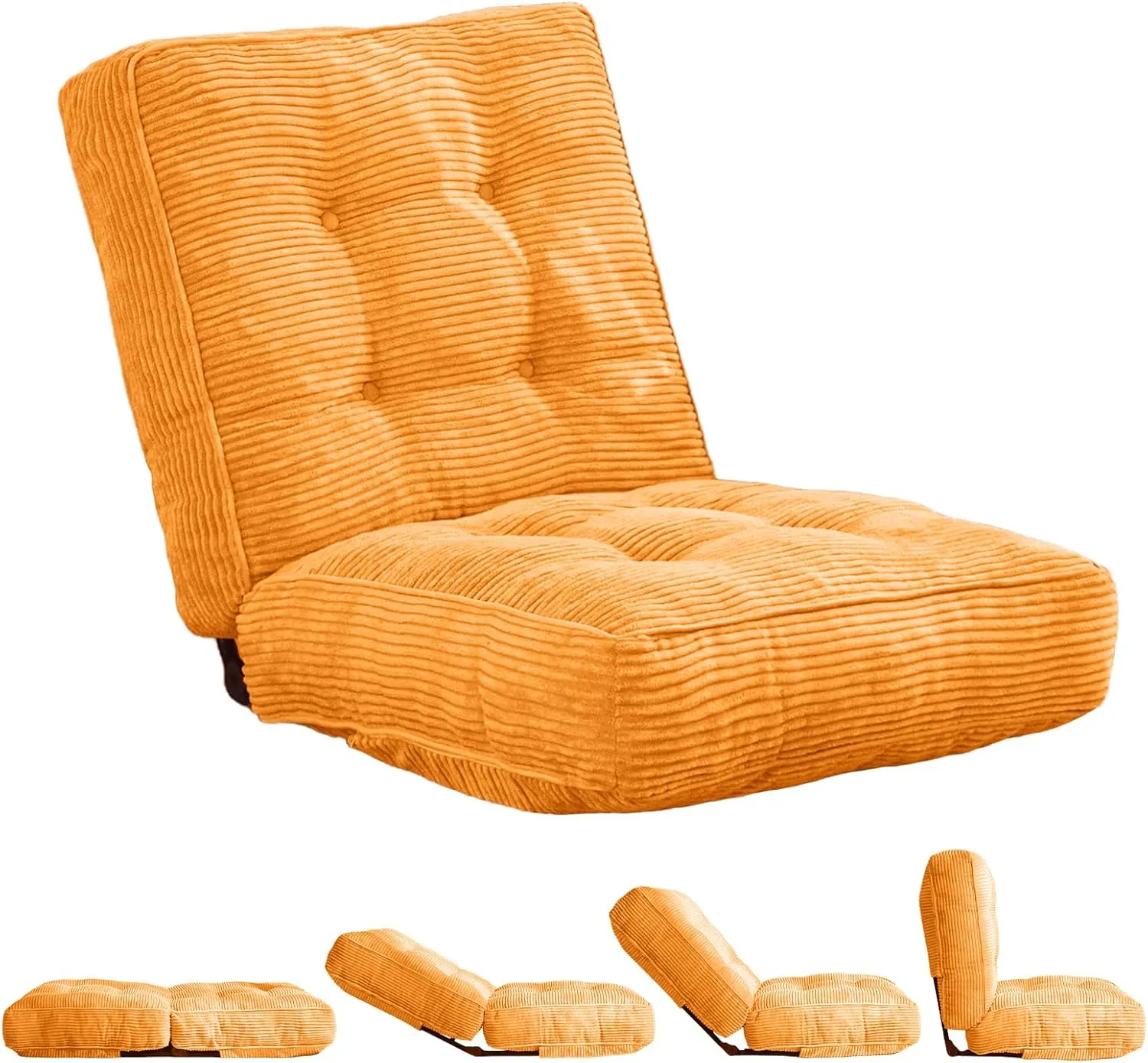 MAXYOYO Adjustable Floor Chair with Back Support, Gaming Floor Meditation Chair with Tufted Cushion, Adults Lounge Couch Folding Sofa Seat for Reading Meditating Sleeping, Orange