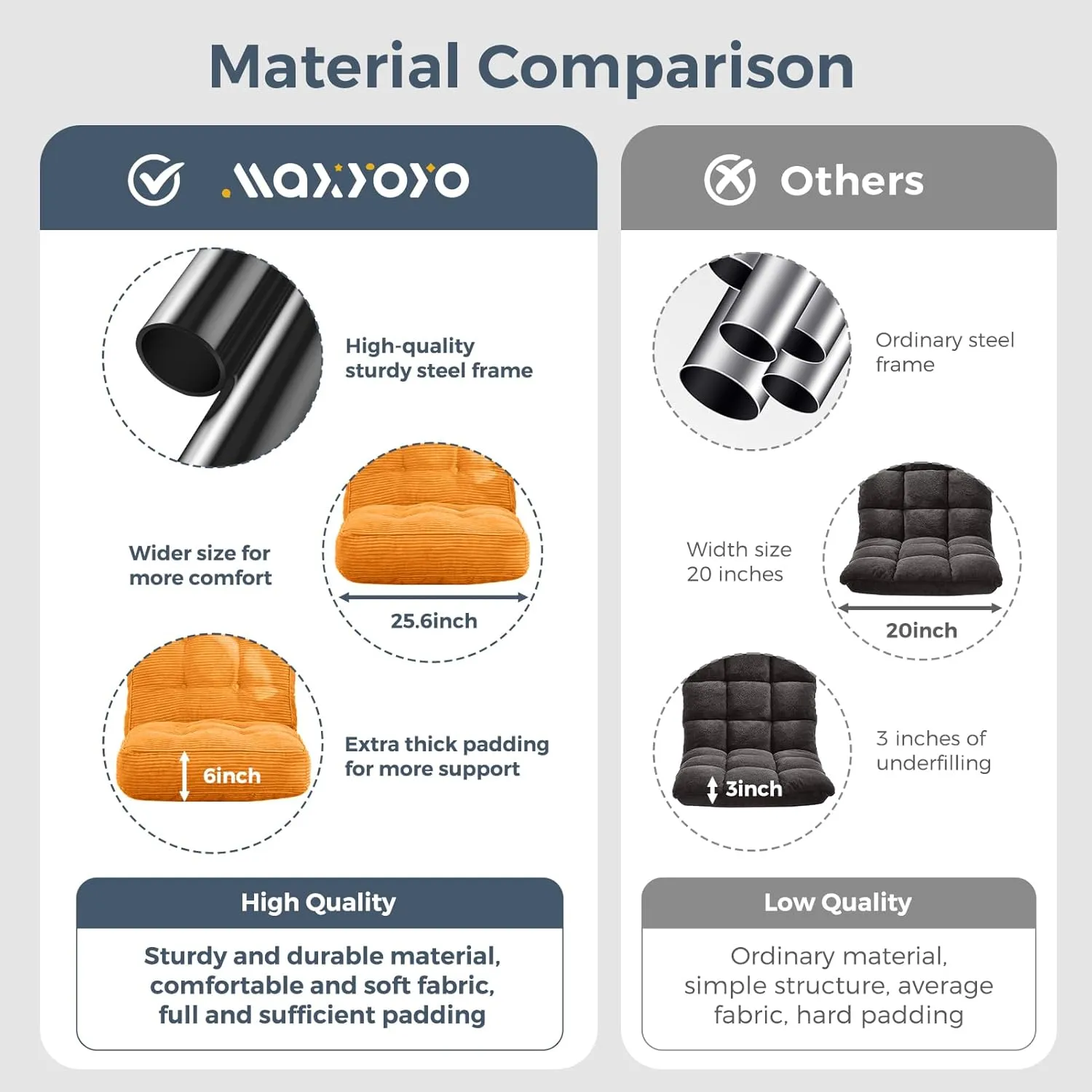 MAXYOYO Adjustable Floor Chair with Back Support, Gaming Floor Meditation Chair with Tufted Cushion, Adults Lounge Couch Folding Sofa Seat for Reading Meditating Sleeping, Orange