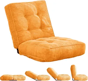 MAXYOYO Adjustable Floor Chair with Back Support, Gaming Floor Meditation Chair with Tufted Cushion, Adults Lounge Couch Folding Sofa Seat for Reading Meditating Sleeping, Orange
