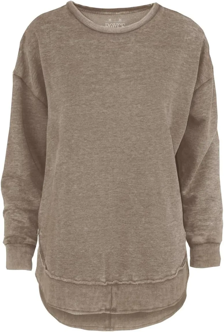 Melange Poncho Fleece: Long Sleeve Crew Neck Hi-Lo Round Bottom