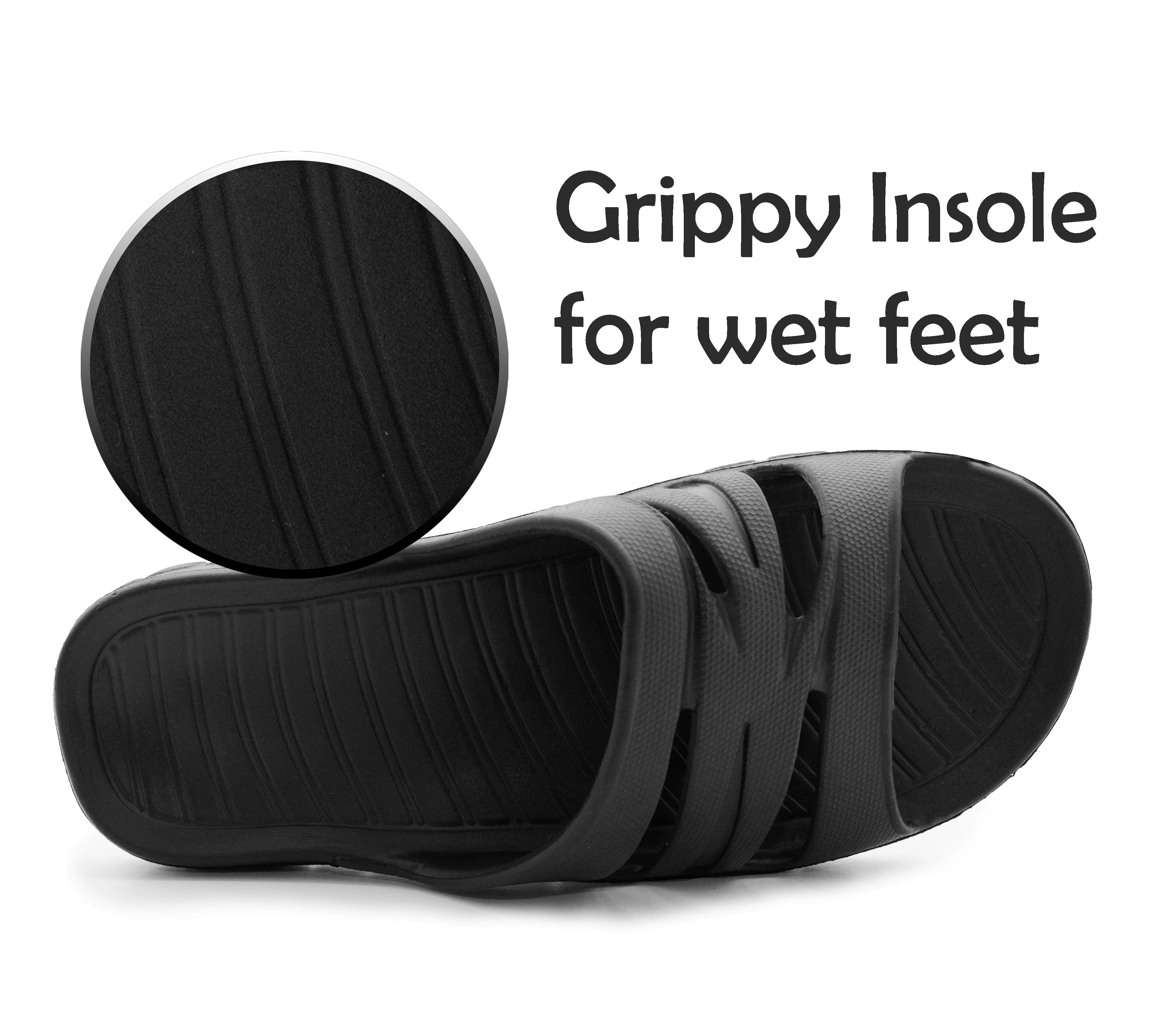 Mens All Black Sliders EVA Lightweight Pool Slides Summer Beach Shower Bathroom House Slipper Mules Sandals Flip Flops