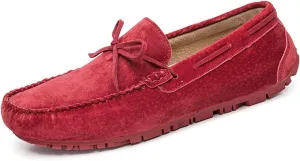 Mens Loafers Deck Shoes Genuine Leather Stitching Details Round Toe 1-Eye Suede Vamp Lightweight Slip Resistant Flexible Classic Slip-on