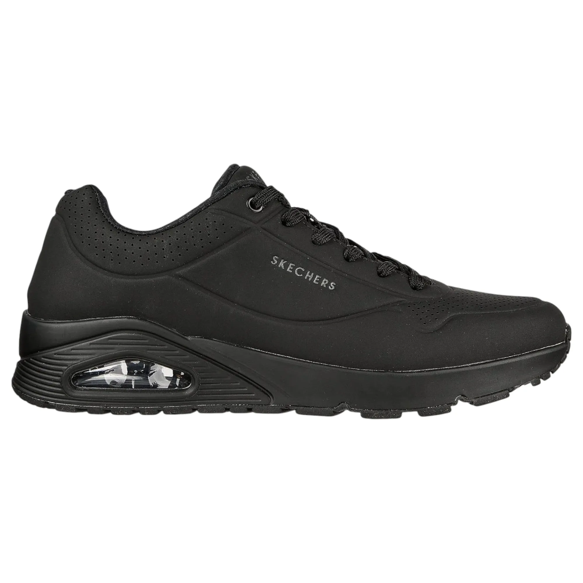 Mens Skechers Uno - Stand On Air Wide Fit Black/Black Sneaker Shoes