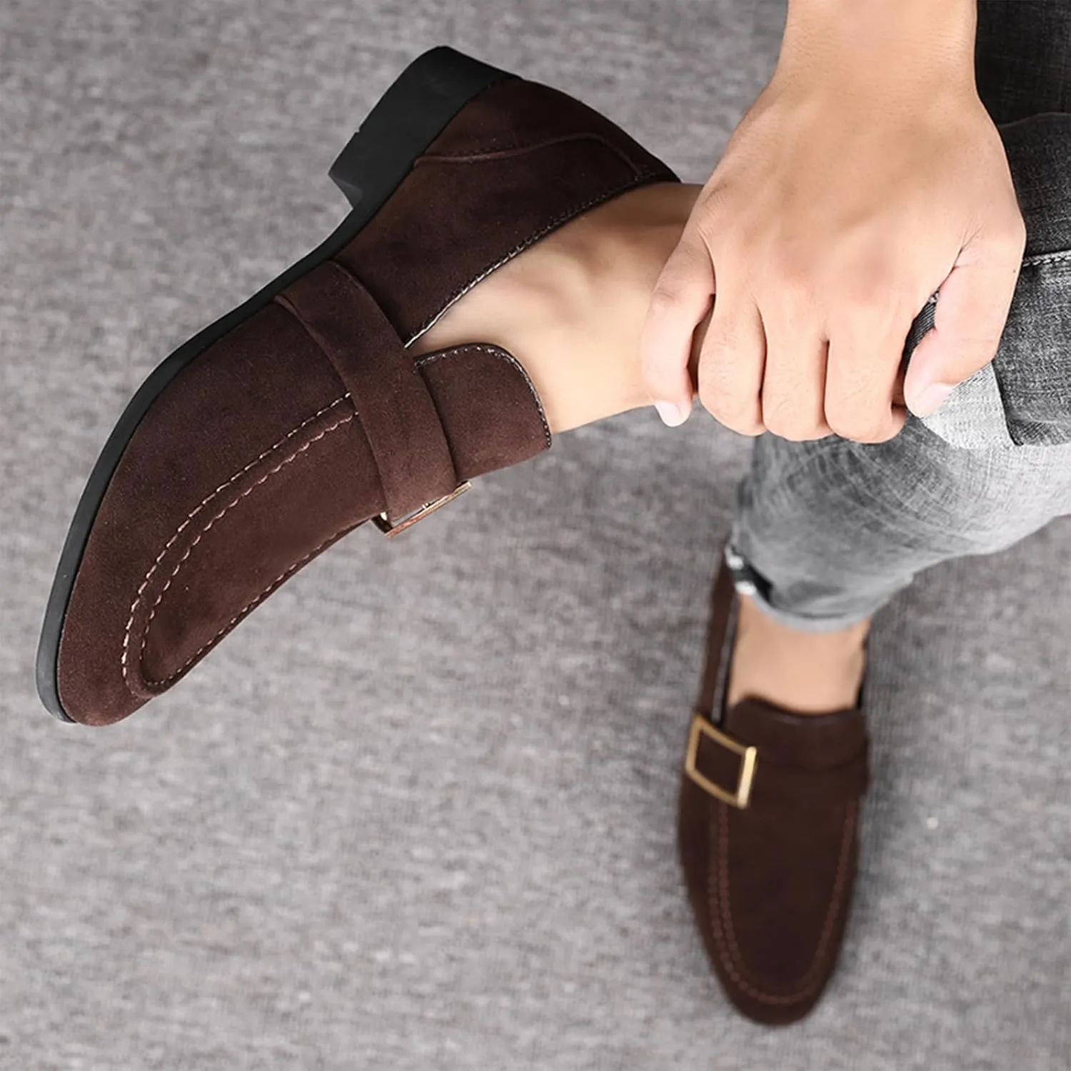 Men's Suede Leather Penny Loafers Slip On Casual Business Dress Shoes Classic Comfortable Driving Moccasins