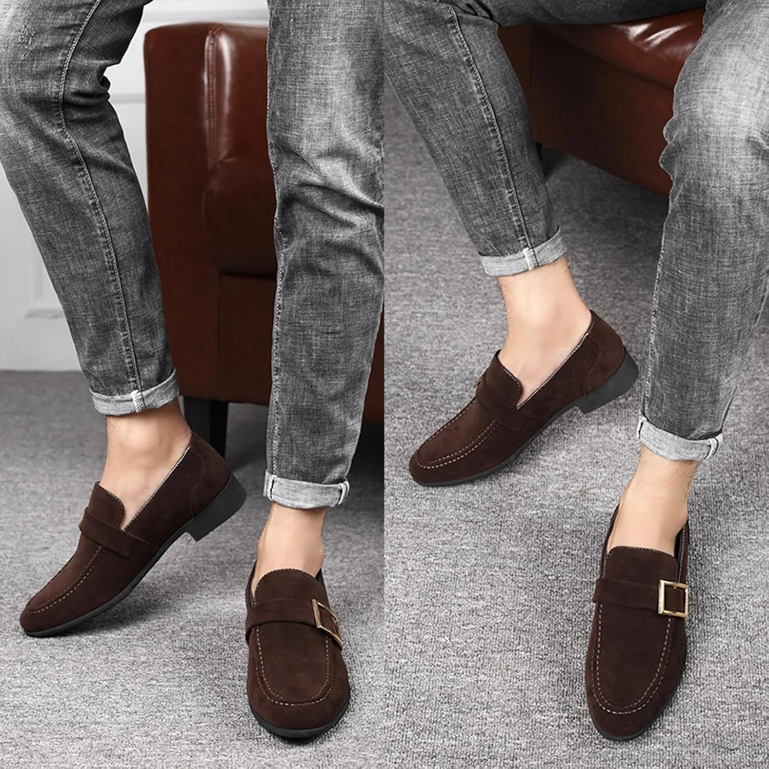 Men's Suede Leather Penny Loafers Slip On Casual Business Dress Shoes Classic Comfortable Driving Moccasins