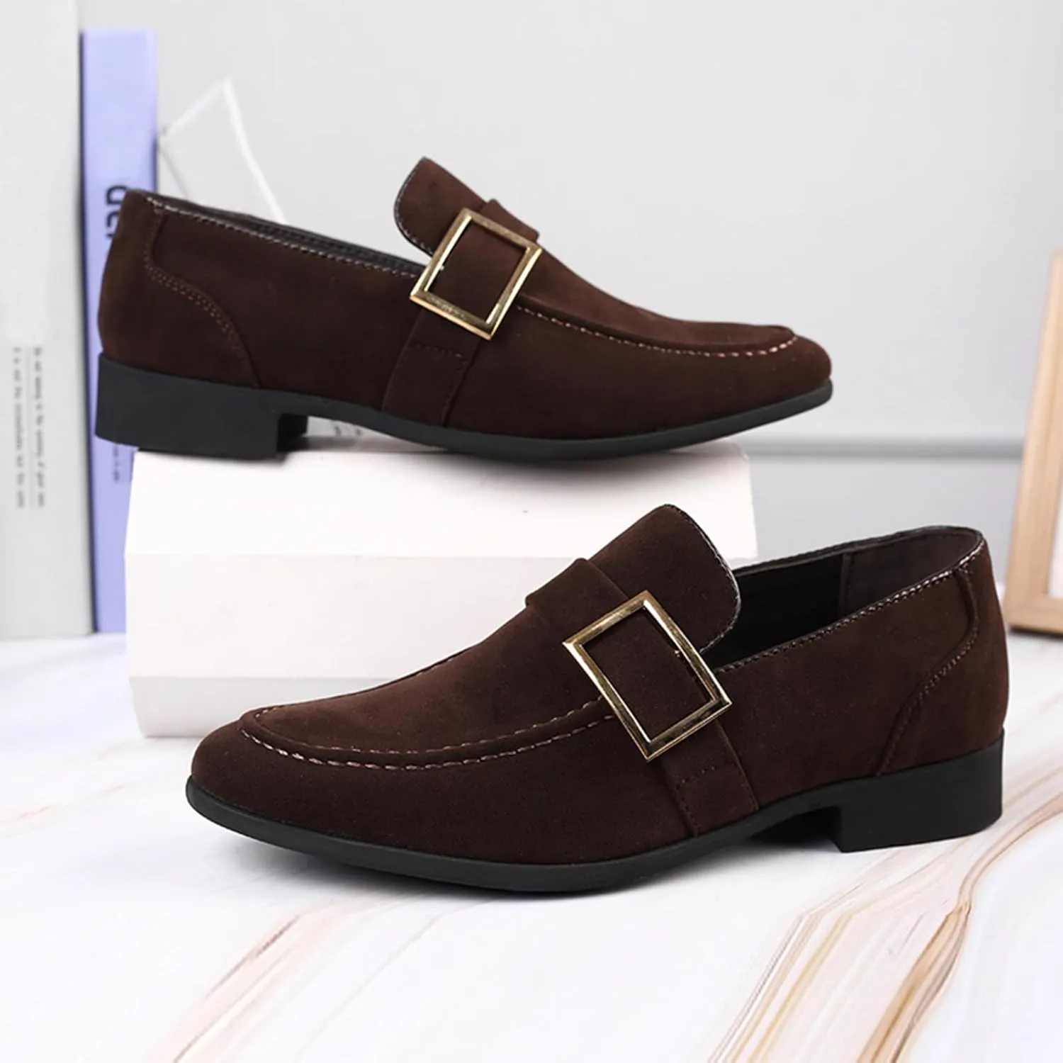 Men's Suede Leather Penny Loafers Slip On Casual Business Dress Shoes Classic Comfortable Driving Moccasins