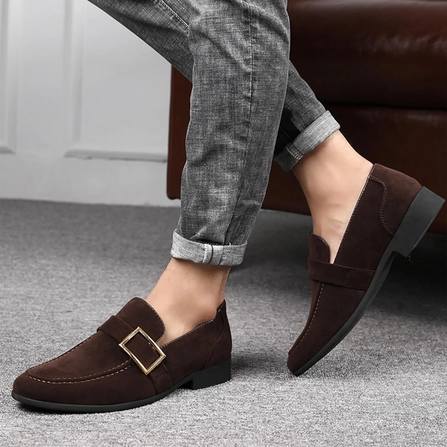 Men's Suede Leather Penny Loafers Slip On Casual Business Dress Shoes Classic Comfortable Driving Moccasins