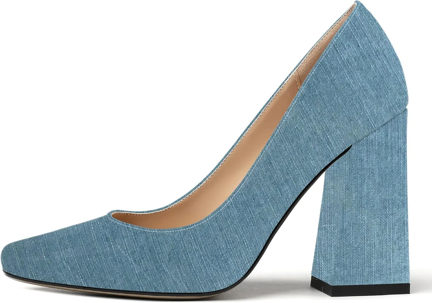 MERRORI Women's Patent Block Square Toe Solid Slip On Chunky High Heel Pumps Shoes 4 Inch