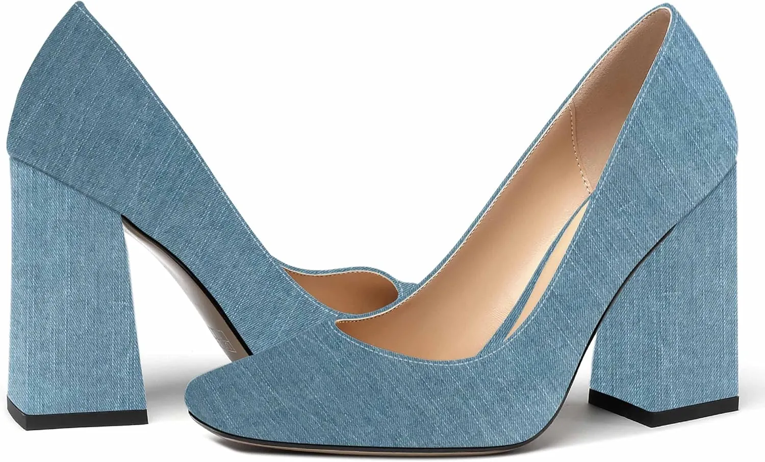 MERRORI Women's Patent Block Square Toe Solid Slip On Chunky High Heel Pumps Shoes 4 Inch