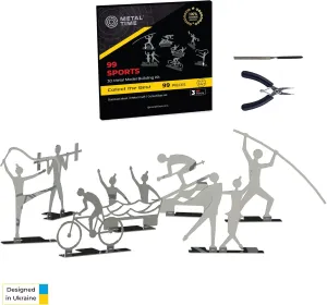 Metal Miniature Figures 99 Sports, Metal DIY Kit, Figurines Sports 99 Kind of Sports, Metal Action Figures Set for Sports Lovers and Collectors, Great Gift with Toolbox by Metal Time