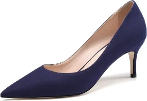 Mettesally Women's Kitten Heels Pointed Toe Suede Pumps Mid Heel Comfortable Slip On Party Dress Shoes