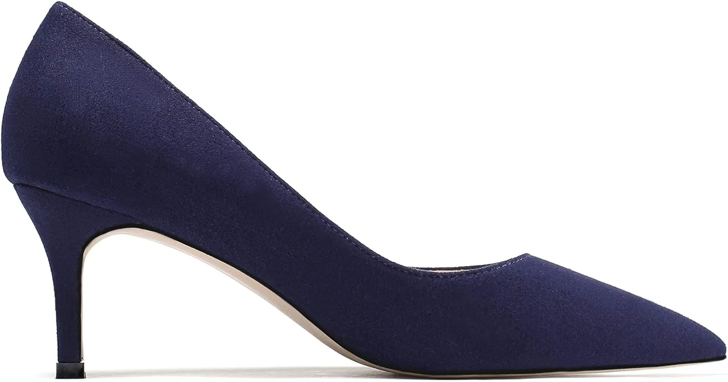 Mettesally Women's Kitten Heels Pointed Toe Suede Pumps Mid Heel Comfortable Slip On Party Dress Shoes
