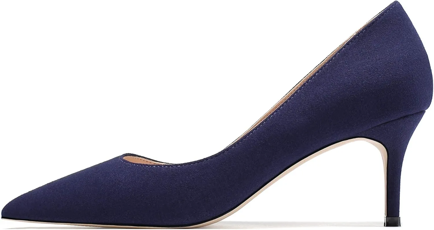 Mettesally Women's Kitten Heels Pointed Toe Suede Pumps Mid Heel Comfortable Slip On Party Dress Shoes
