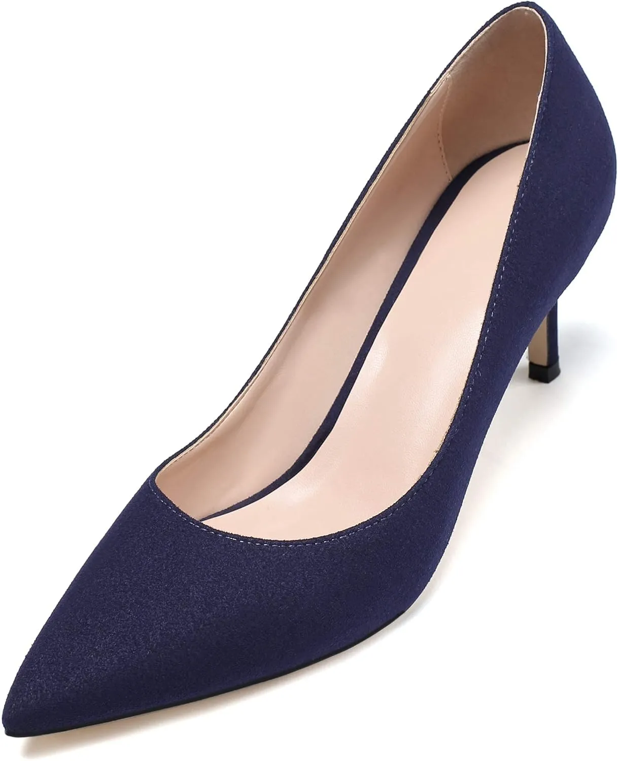 Mettesally Women's Kitten Heels Pointed Toe Suede Pumps Mid Heel Comfortable Slip On Party Dress Shoes