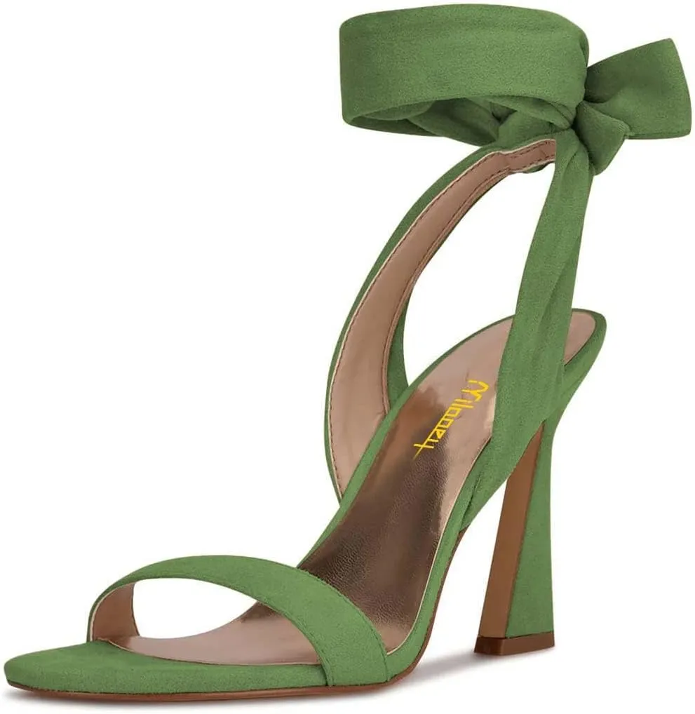 Milooey shoes Women Elegant Open Toe Strappy Heeled Sandal Lace Up Block High Heels Ankle Strap Party Dress Prom Lady Shoes Size 4-16 Us