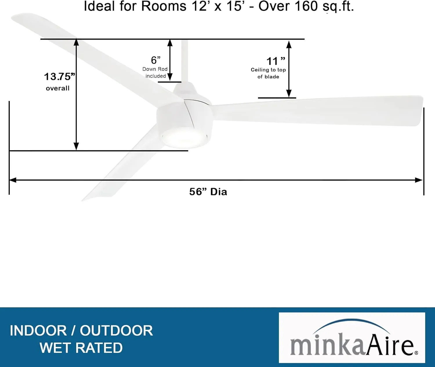 MINKA-AIRE F626L-WHF Skinnie 56" Ceiling Fan with Integrated LED Light in Flat White Finish