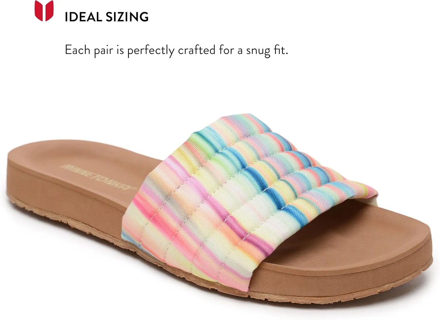 Minnetonka Heidi - Comfy Slides for Women Featuring Vibrant Fabric Print Design, Classic Slip-On Style, Contoured EVA Footbed, Rubber Outsole, and Fabric Upper